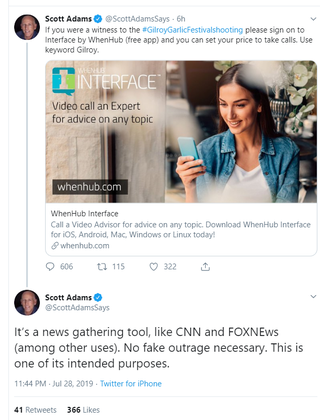 Illustration for article titled Dilbert Creator Scott Adams Uses Gilroy Mass Shooting to Promote His App